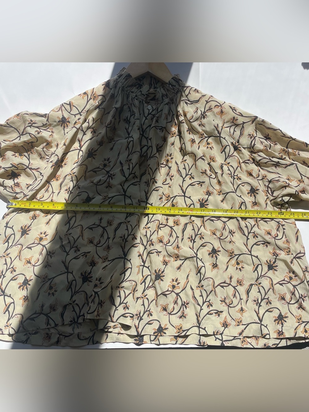 DOEN Floral Ruffle Neck Blouse Cream Brown Viscose Oversized XS - Picture 6 of 9